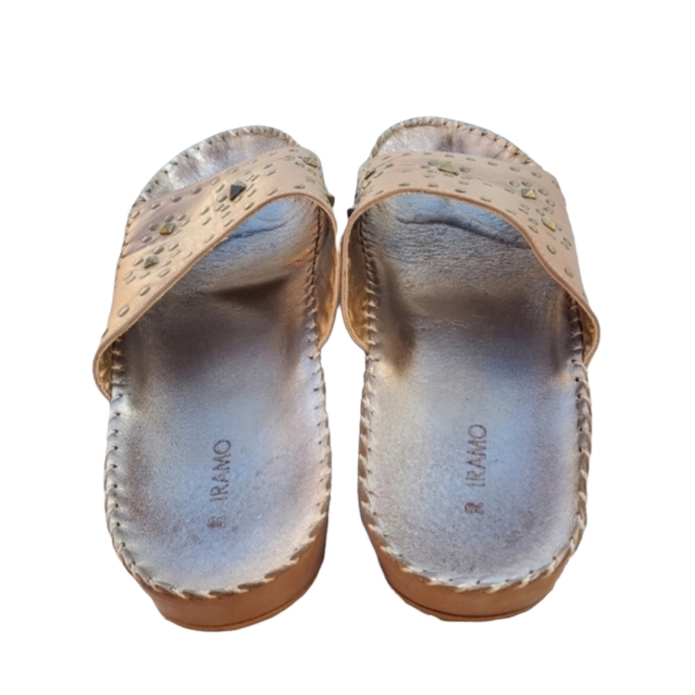 IRAMO SAM OMARI Studded Leather Platform Slides 40 9.5 Tan Boho Sandals - Picture 7 of 14
